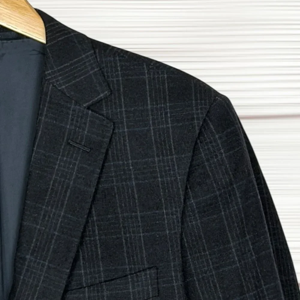 Z Zegna Sport Coat Wool Angora Silk Jacket Deep Blue Plaid Blazer Size US 40R